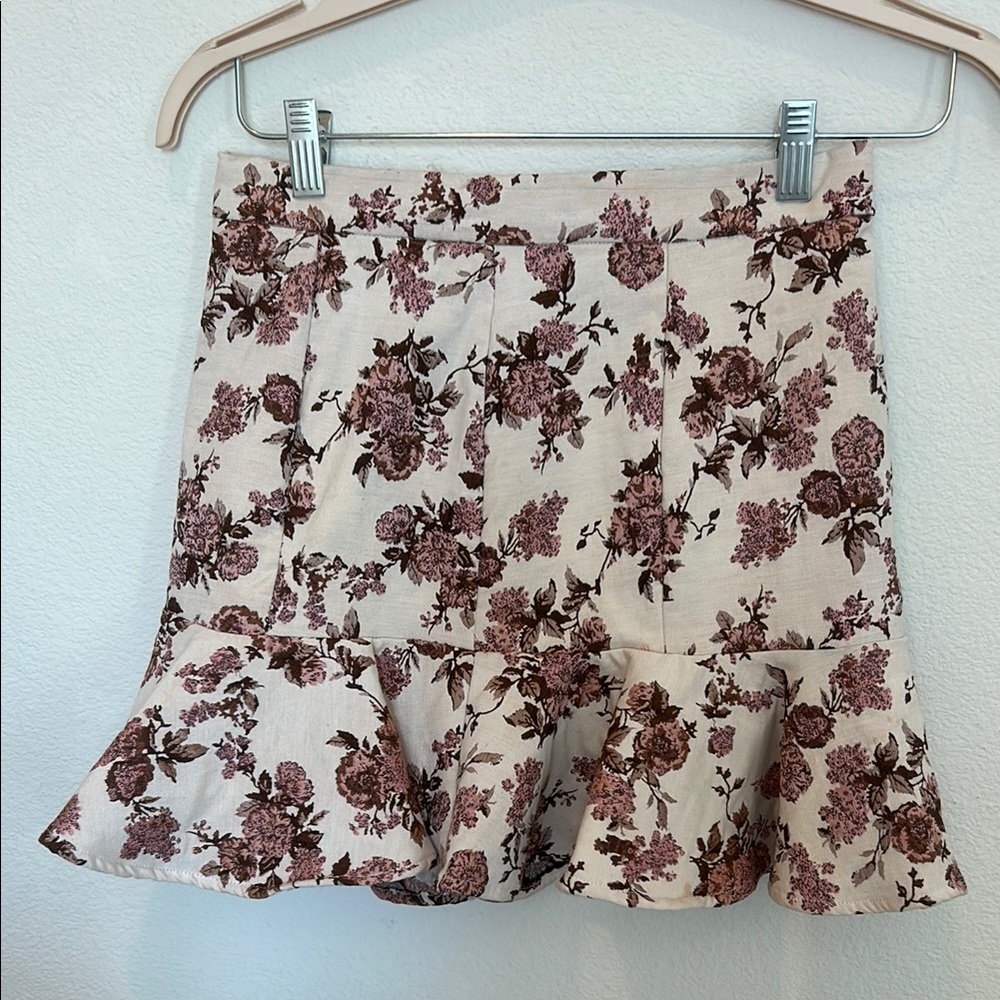 Floral Ruffle Skirt - Pink and Brown